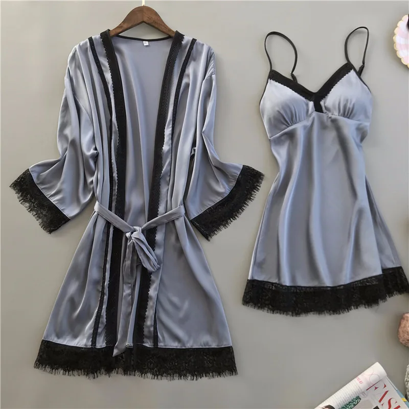 2018 Сексуальная сорочка женская летняя льда шелковые ремни рубашки два Костюм из