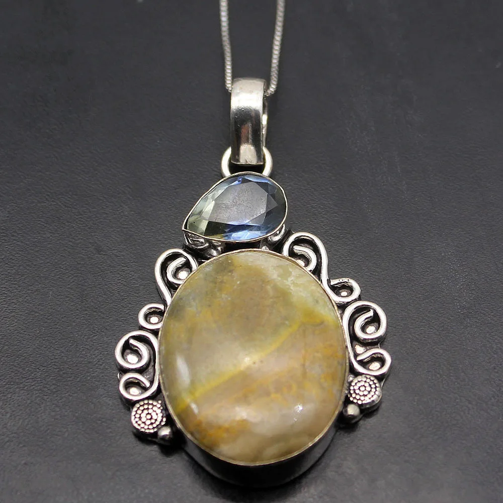Великолепные мульти драгоценные камни OceanJasper Topaz925 Серебро цветной кулон