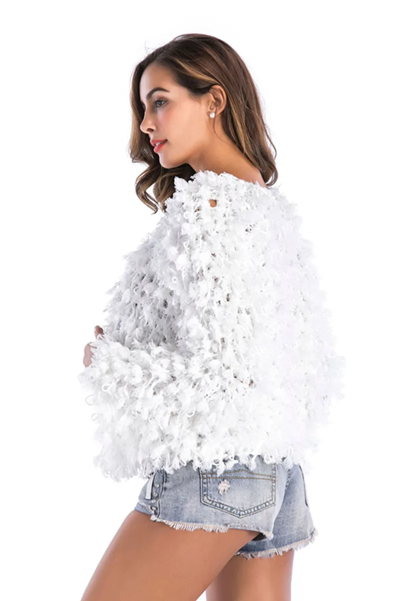 Женский вязаный кардиган мягкий с искусственным мехом на осень и зиму 2019 |