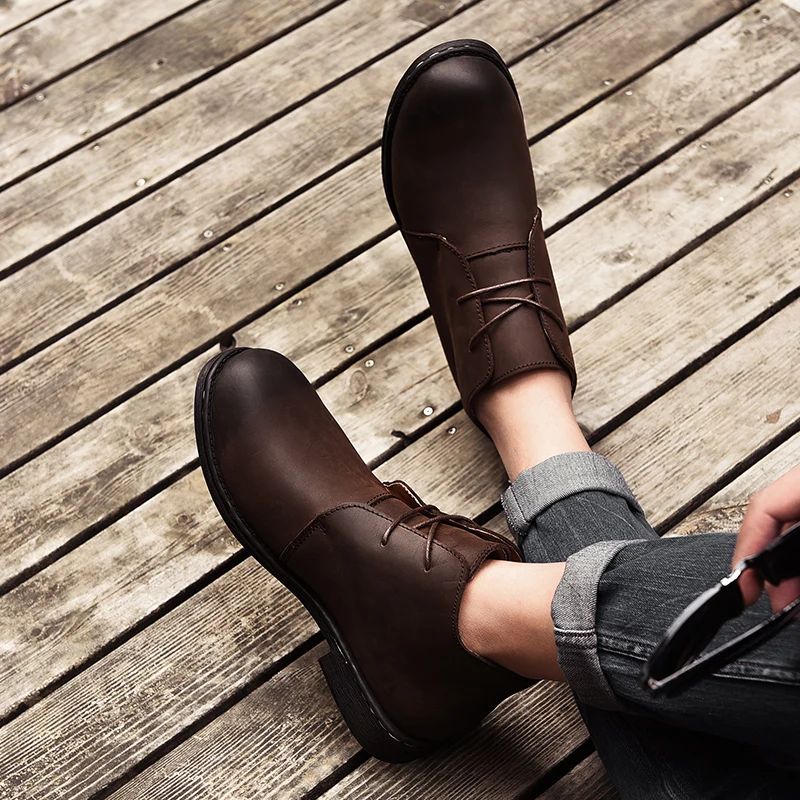 Для мужчин повседневная обувь модные ботильоны Новые однотонные на шнуровке