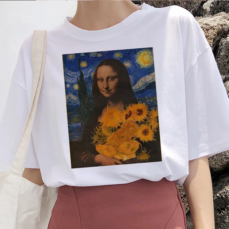 Футболка женская с принтом Моны Лизы смешная уличная одежда в стиле гранж и