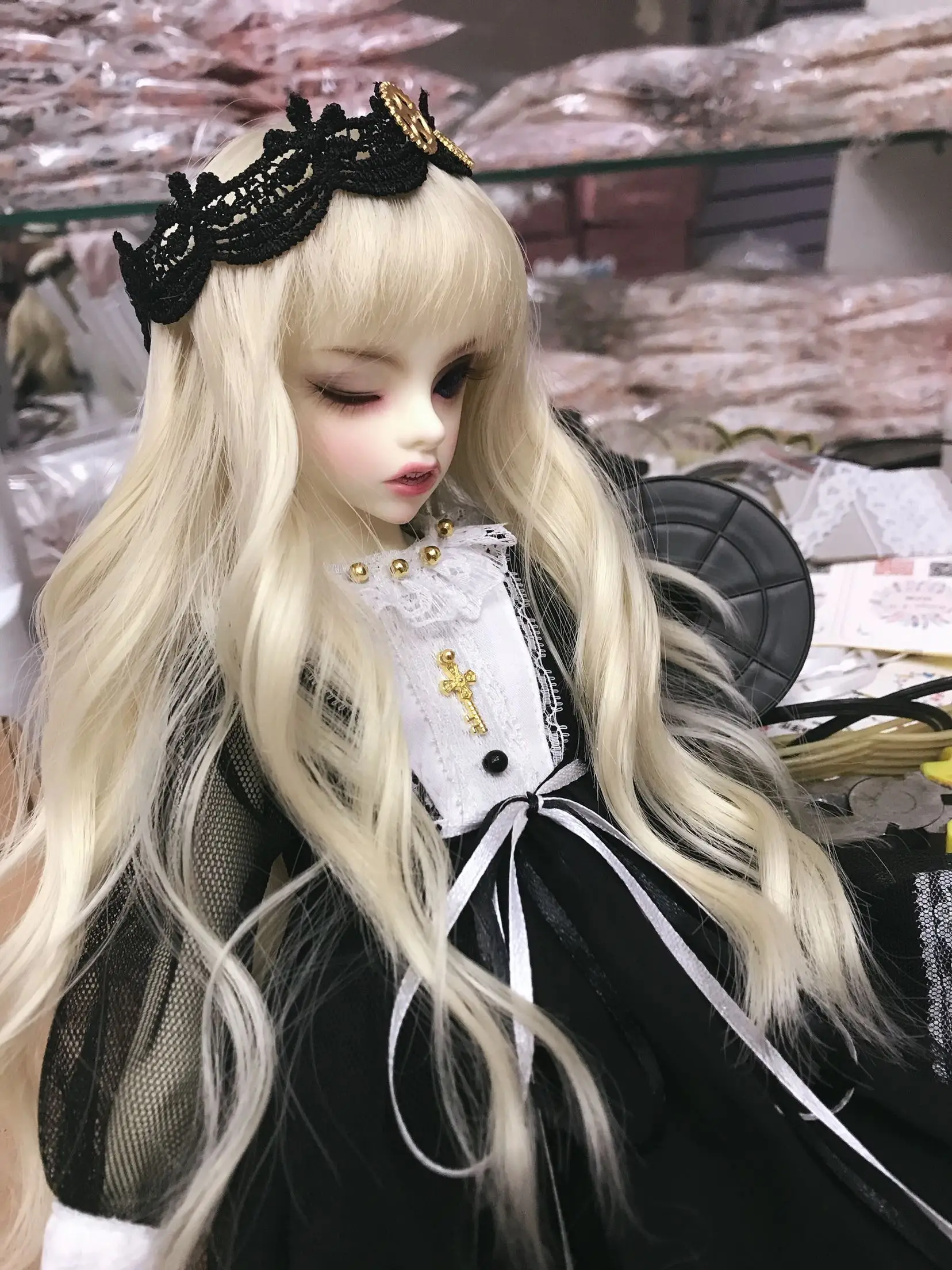 Одежда для кукол 1/6 платье для кукол черное платье для 1/6 1/4 BJD аксессуары для кукол SD Blyth платье+ украшение для волос+ кружевная юбка из вуали