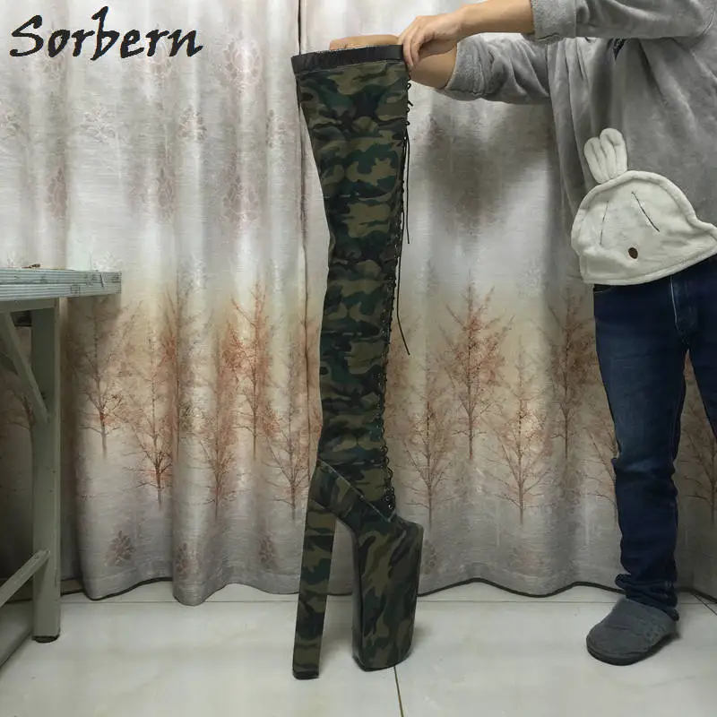 Женские парусиновые ботфорты Sorbern зимние сапоги до бедра на массивном высоком