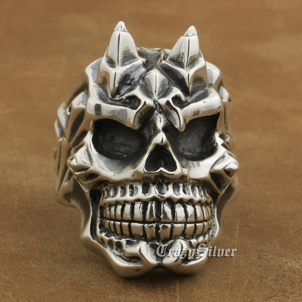 

Devil Horn Skull Ring 925 Sterling Silver Mens Biker Punk Ring TA13 US Size 7~15