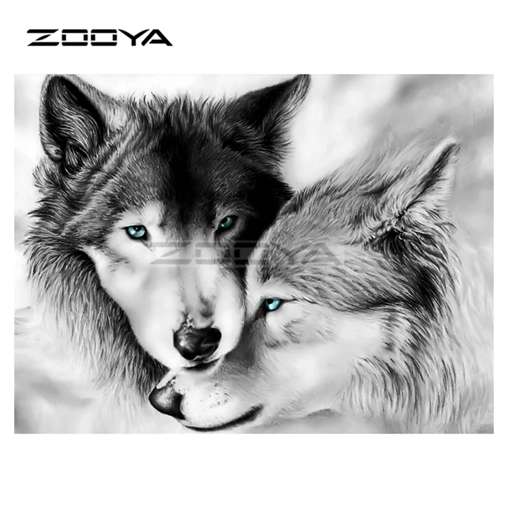ZOOYA DIY Алмазная вышивка пара черно-белый волк животное картина крестиком
