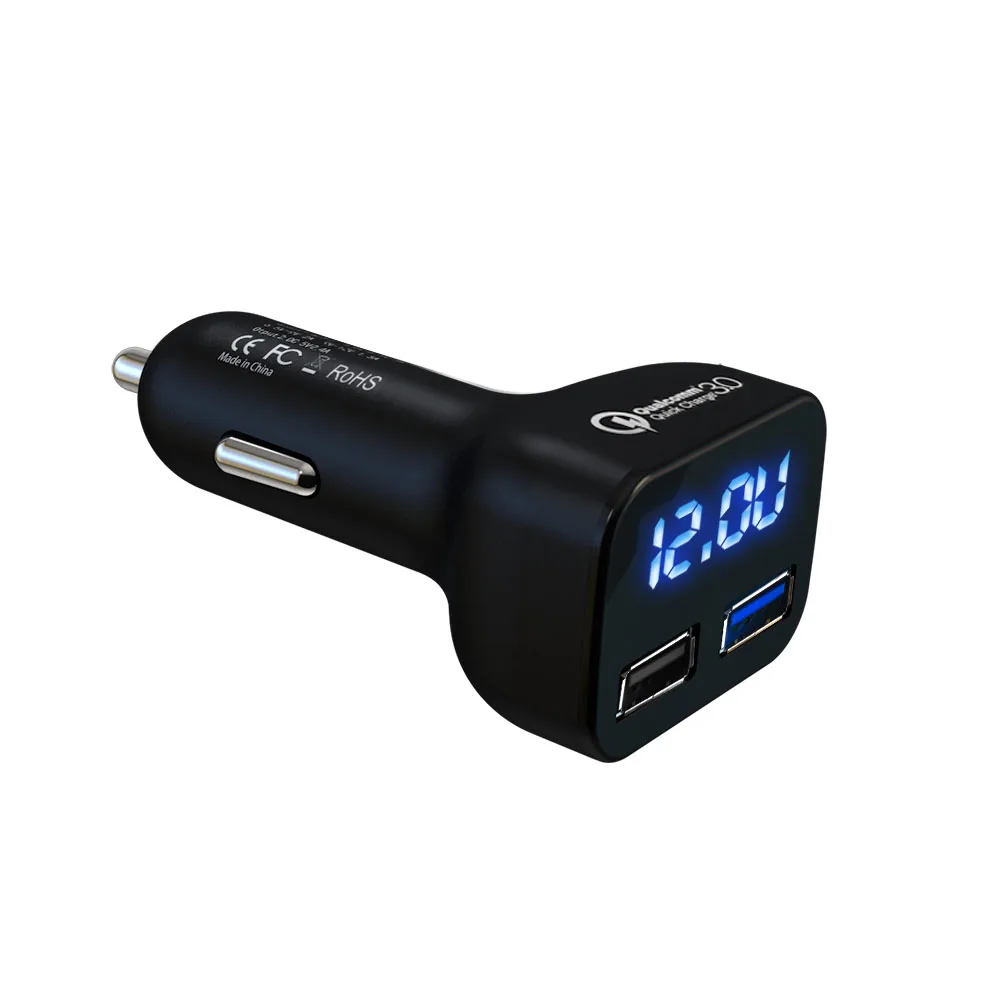 Автомобильное зарядное устройство 2 в 1 с USB портом и дисплеем QC3.0 автомобильное