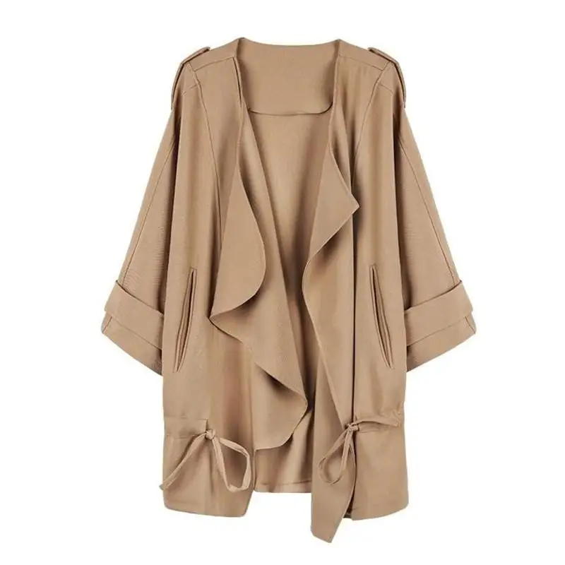 

2019 New Spring Coat Women Elegant Trench coat Fashion Loose Casual Coats Batwing Sleeve Solid Autumn Windbreaker Outerwear D30