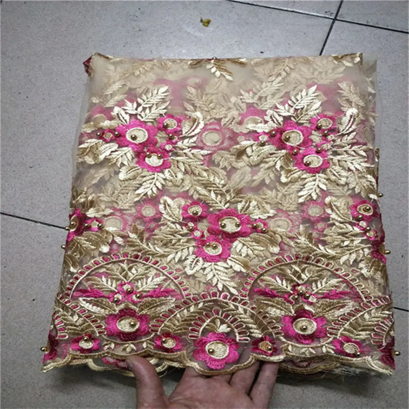 

African Lace Fabric 2018 New Design Luxury French Lace With Beaded High Quality Nigerian Net Lace Material For Party Dress 5Yard