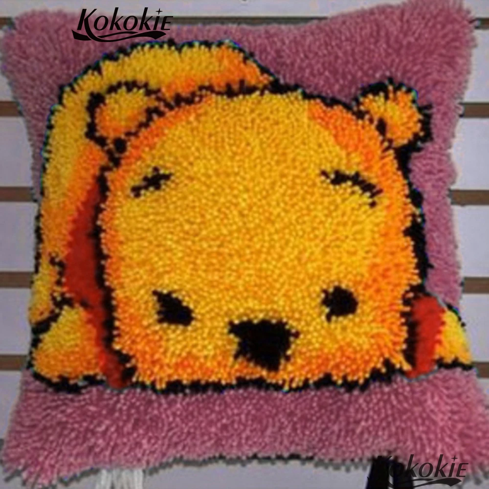 

Latch hook cartoon Bear cross stitch sets sale embroidery yarn handicraft needlework Crocheting Rug Yarn Patchwork Pillowcase