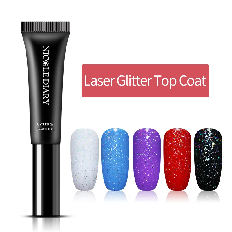 Glitter Top Coat NICOLE DIARY 8 мл отшелушивается Базовое покрытие матовое верхнее покрытие голографический блеск верхнее покрытие Гель-лак для нейл-арта светодиодный маникюр Дизайн ногтей - Цвет: Glitter Top Coat