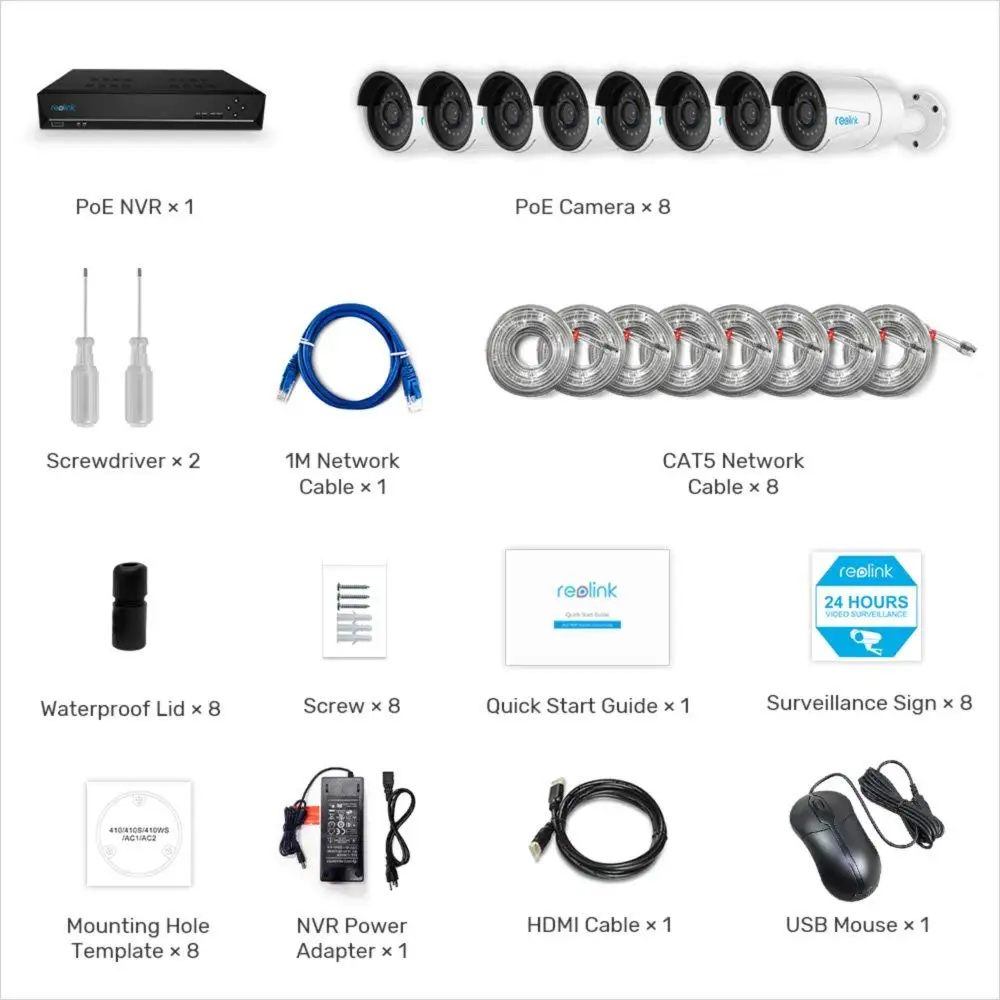 Reolink RLK16-410B8 5MP камера система 16ch PoE NVR и 8 ip-камеры с питанием по PoE Bullet комплект наружного наблюдения 3 ТБ HDD 2 SATA слота