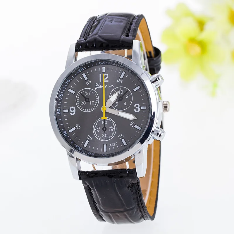 

Wish Explosion Models High-Grade Bright Skin Fake Three-Eyed Quartz Watch Fashion Yellow Pointer nan nv General