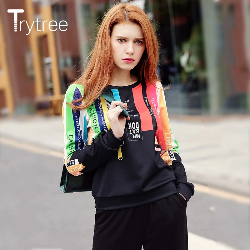 Весенне летние женские свитшоты Trytree уличная одежда Разноцветные полосатые