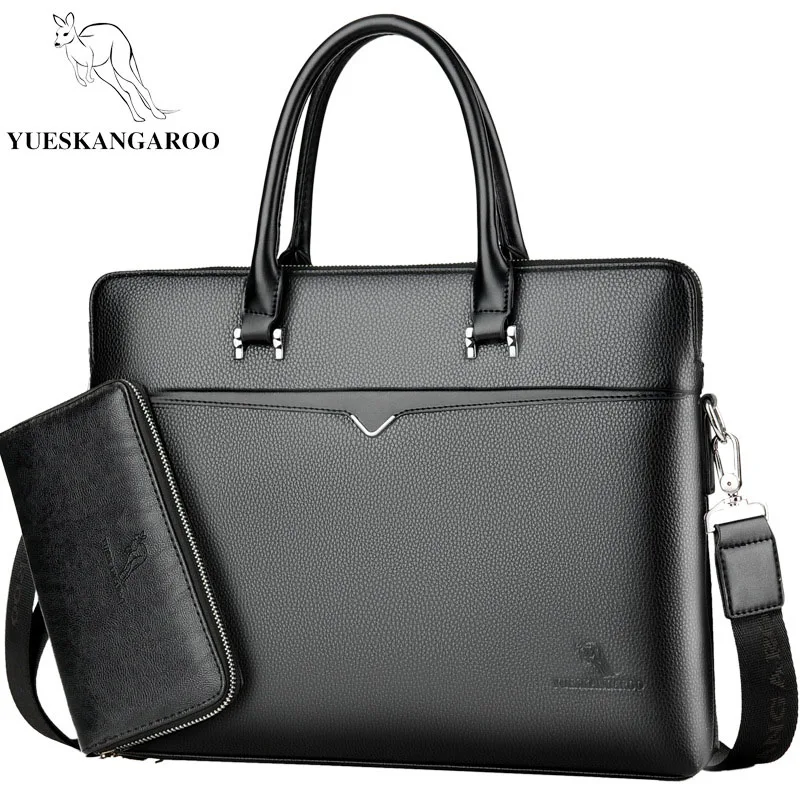 Black suit YUESKANGAROO брендовый деловой мужской портфель, высокое качество, мужская кожаная сумка для ноутбука, сумки-мессенджеры для мужчин HA060 - Цвет: Black suit