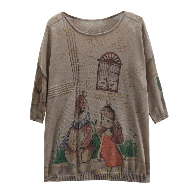 Весенне-осенняя футболка в стиле ретро женские свободные вязаные пуловеры новые