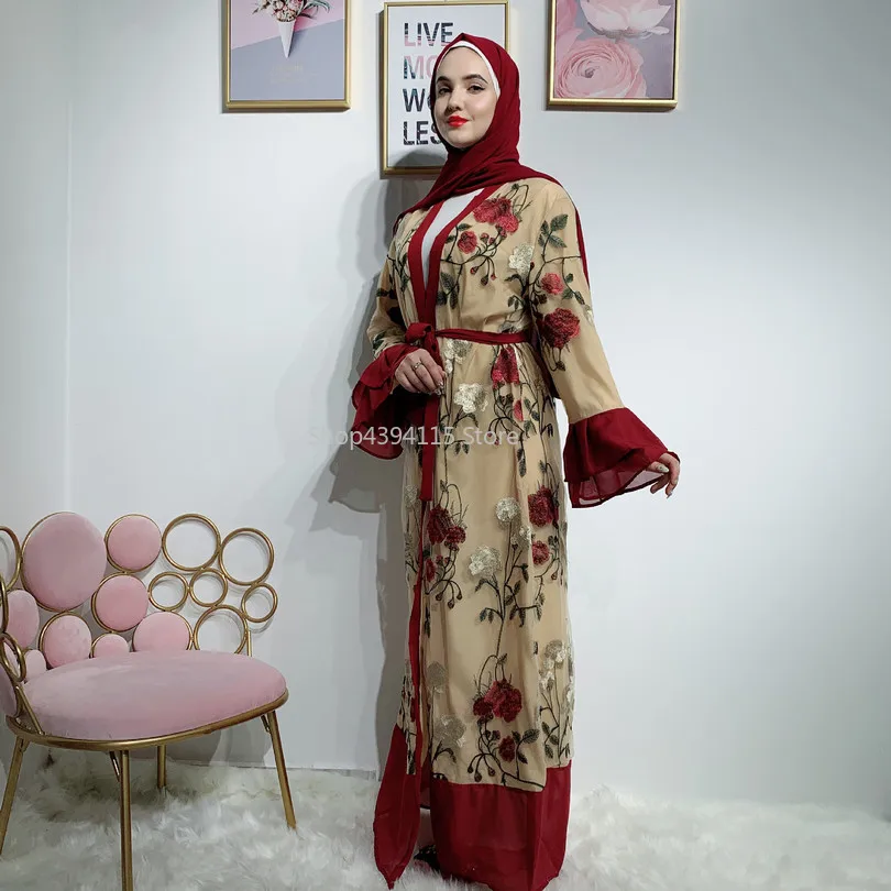 2019 кружевное платье с вышивкой Абая Дубайский мусульманский халат-кимоно