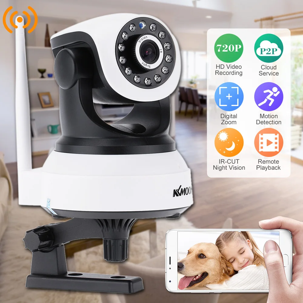 

KKmoon®720P Мегапиксельная Беспроводная Wi-Fi панорама наклон Сеть IP облачная камера Радионяня Поддержка PTZ TF карта Запись 2-сторонний разговор