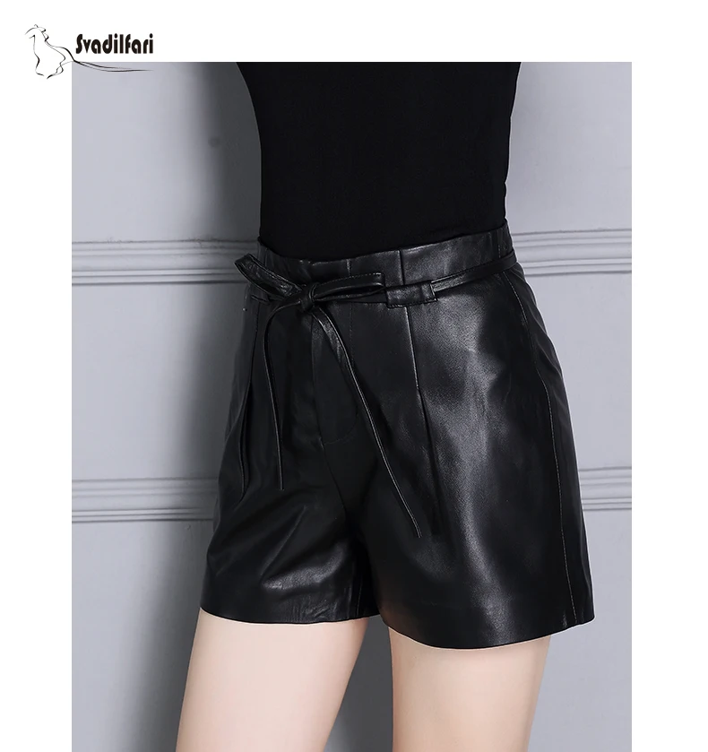 Svadilfari Весна теплые модные Booty Шорты Высокая талия из натуральной кожи Feminino Street карман шнурок бермуды Mujer