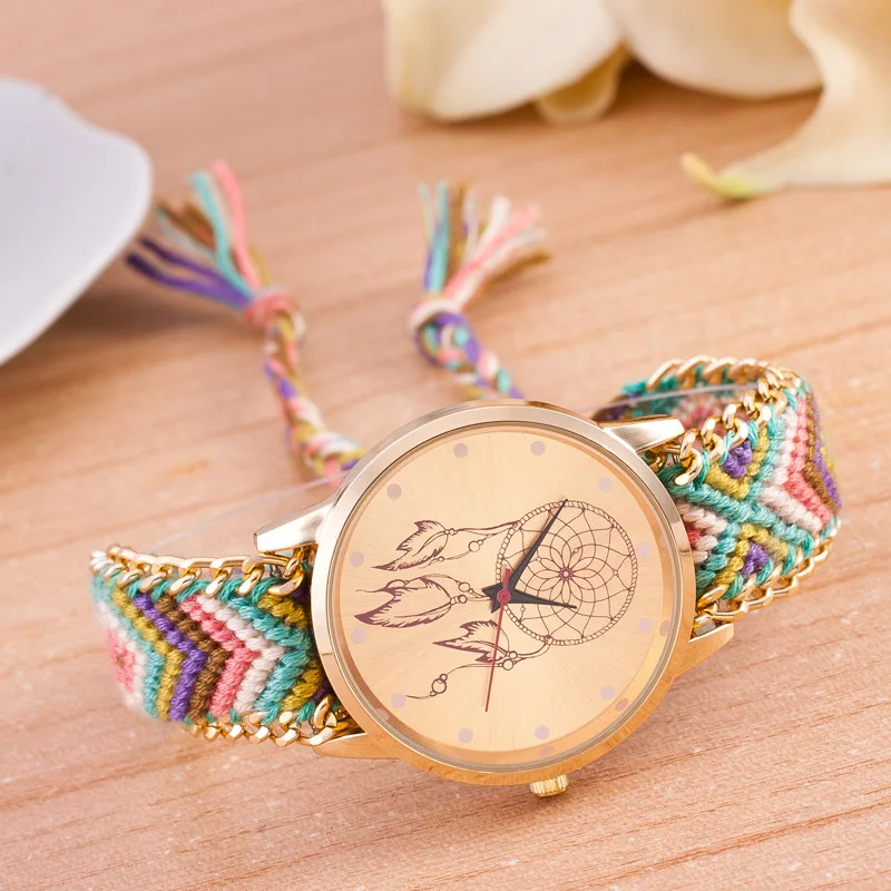 Ткать Мечтатель шар Pattern Женщины Часы Дамы Браслет Наручные Мода Платье