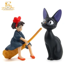 키키 지지 검은 고양이 액션 피규어, 귀여운 일본 애니메이션 만화 마녀 소녀, 귀여운 새끼 고양이 동물 모델 인형 입상 장난감, 미니 아이 선물