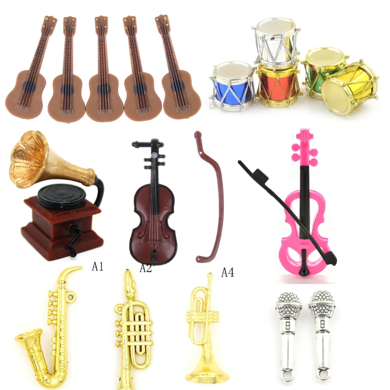 

Guitar Violin Trumpet Saxophone Drum Microphone Phonograph Doll Musical Instrument for Dolls Music House Bar Doll Accessories