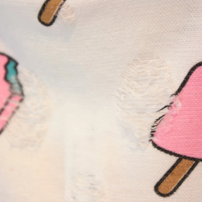 

Kids Girls Clothing Set Summer Kids Girl Clothes Cute Ice Cream Hole T-shirt +Striped Bow Short Suit 2 pcs Clothing