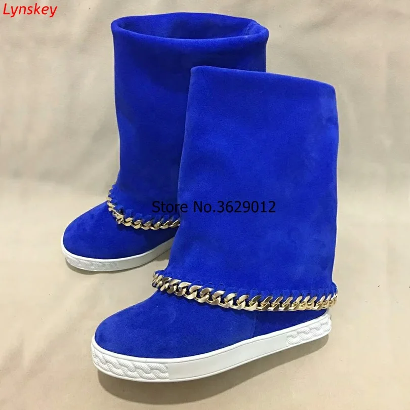 Синяя замшевая обувь на платформе женские ботинки с металлическими украшениями