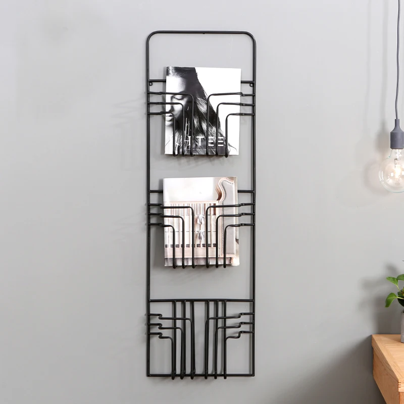 

Nordic Modern Magazine Newpaper Wire Wall Mounted Storage Baskets Vintage Style bathroom shelves holder hanger black
