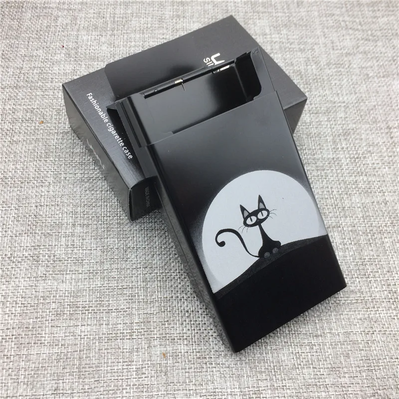 LF024 персонализированный JiJi Cat Черный алюминиевый сплав сигареты чехол лазерный