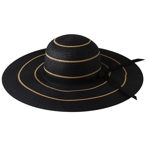 FURTALK Летние Соломенные Шляпы для Женщин Мода Дизайн Женщины Beach Sun Hat с Складной Наполнянный До Краев - Цвет: Black Striped