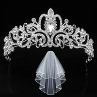 6 designs crystal bridal tiara crown and veil with comb women prom hair ornaments wedding head jewelry accessories