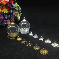 20pcs 2015mm clear glass globe bubble double lace tray 8mm cap set glass vial diy pendant glass cover dome jars party necklace