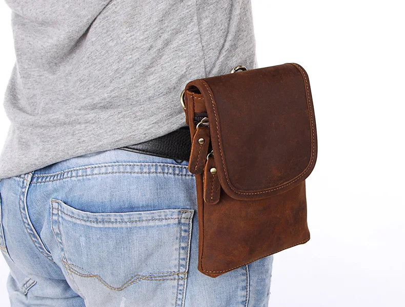 Бренд Для мужчин Crazy Horse Натуральная Кожа Фанни талии пакет мужской Crossbody сумка крюк ремень Петля Хип Bum Мешок 2045