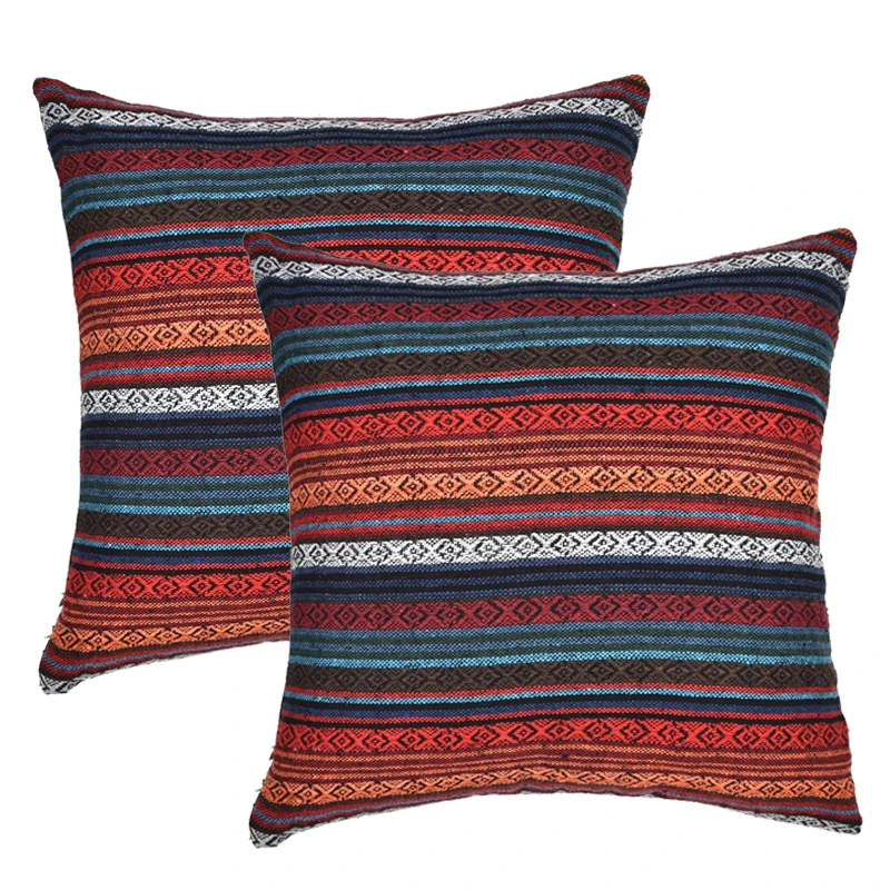 

Decorative Throw Pillow Cover for Couch Sofa Bed Set of 2 Bohemian Retro Stripe Cotton Pillowcase Blend Linen Cushion Cover
