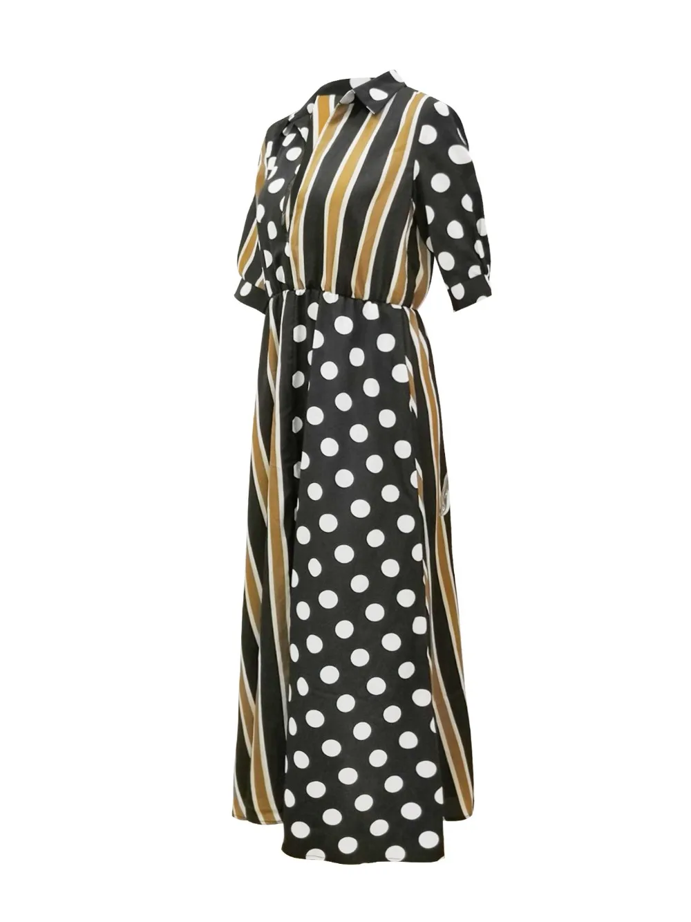 2018 Summer Autumn Maxi Shirt Dress Fashion Striped Polka Dot Half Sleeve Casual Loose Split Women's Black Party Long Dresses | Женская