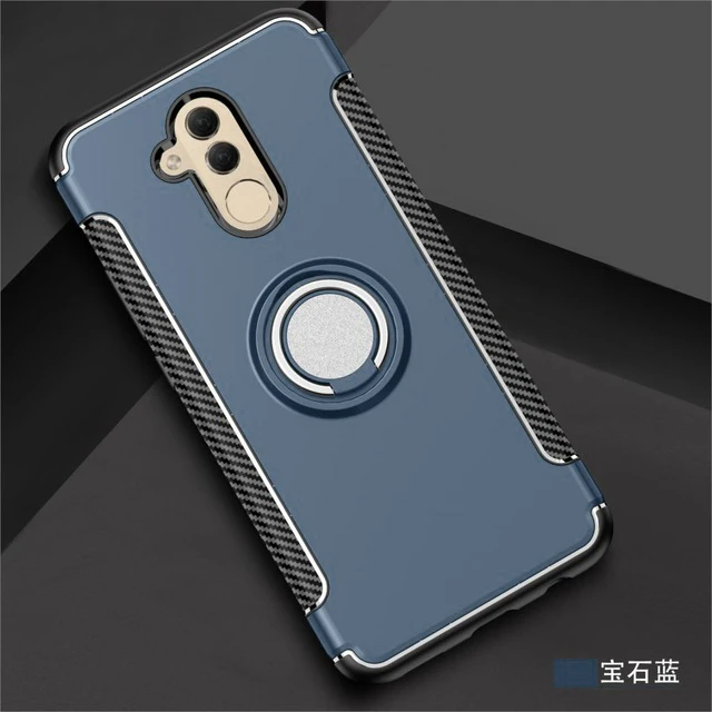 Navy Huawei mate 20 Lite чехол Роскошный прозрачный PC+ углеродное волокно защитное кольцо магнетизм телефон оболочка для mate 20 Lite Caque - Цвет: Navy