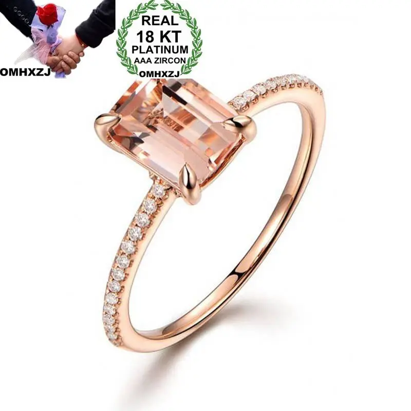 

OMHXZJ Wholesale European Fashion Woman Man Party Wedding Gift Luxury Rectangle AAA Zircon 18KT Rose Gold Ring RR537