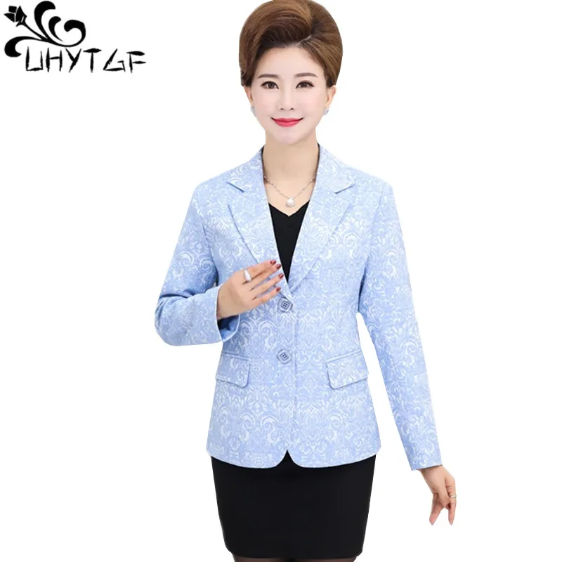 

UHYTGF 5XL Plus Size Small suit short coat Female fashion print spring jacket suit collar Slim womens elegant thin outerwear 704