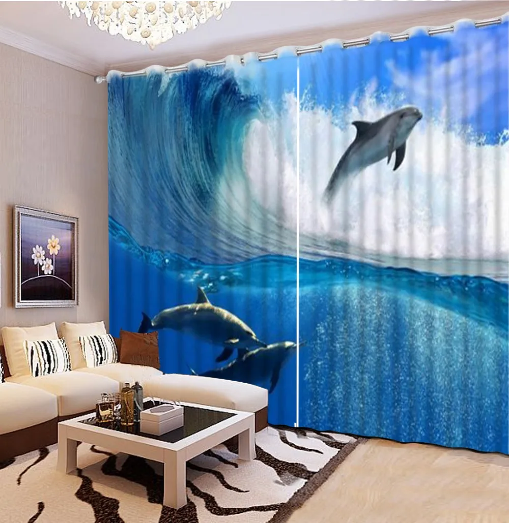 Настенные 3d-занавески с дельфином пляжные занавески Блэкаут для гостиной