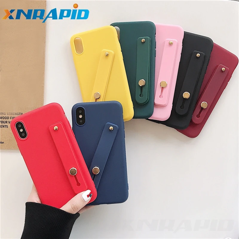 For Samsung Galaxy S6 S7 S8 S9 S10 Lite Edge Plus Simple Candy Color Wrist Strap Hand Band Soft Silicon Case Holder Cover |