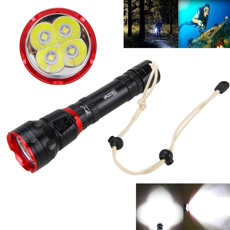 Подводный 100 м фонарь для дайвинга 5000лм 4x XM-L2 LED 2*18650/26650 фонарик | Лампы и освещение