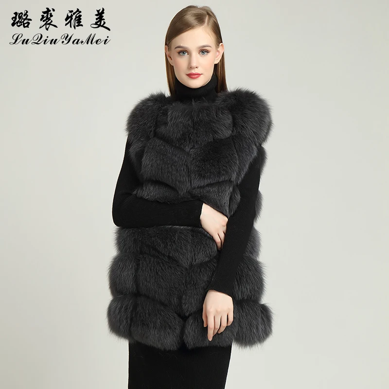 Winter Women Sleeveless Jacket Real Fox Fur Natural Color Vests 70cm 2020 Brand New Luxury Elegant Russian Fur Vest Real Fox Fu
