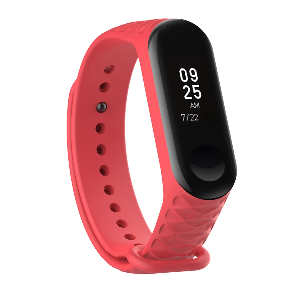 Red Сменный ремешок для Xiao-Mi Band 3/4 Универсальный ТПУ ромбические ремешки на запястье 13 цветов - Цвет: Red