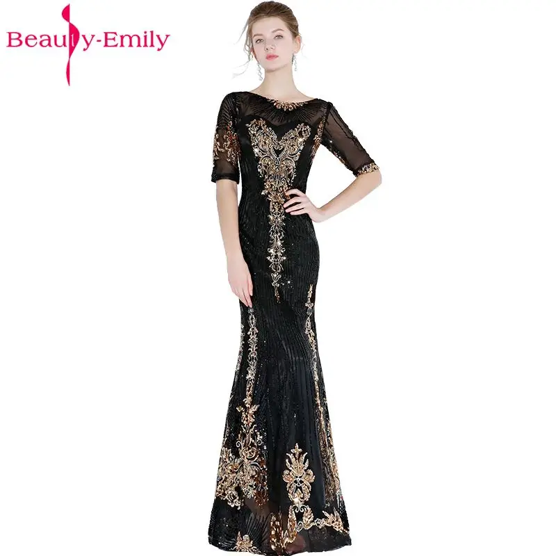 Beauty Emily элегантные вечерние платья русалки с бусинами 2018 Длинные круглым вырезом