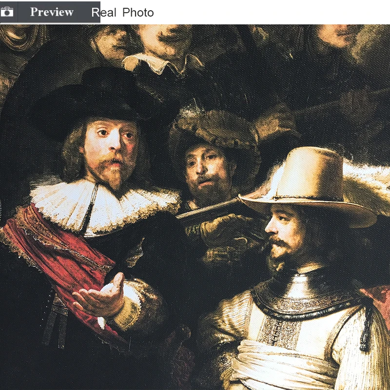 Рисунок на холсте с изображением ночных часов Rembrandt Harmenszoon van Rijn художественная