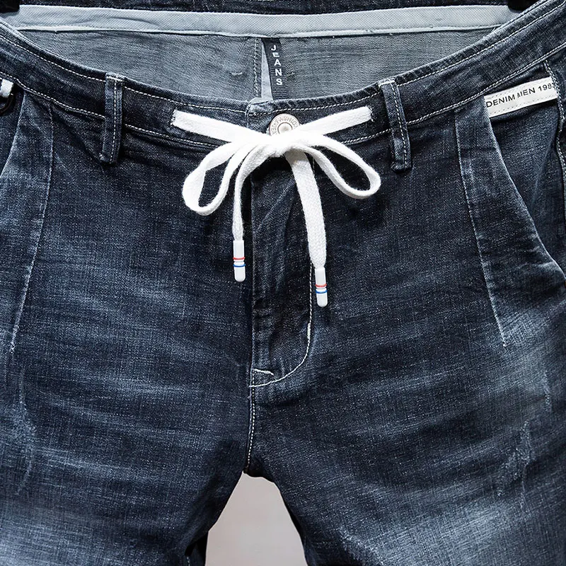 

2018 New Fashion Knee Length Mens Short Jeans Stretch Solid Summer Breathable Denim Shorts Male Bottoms Black 8032