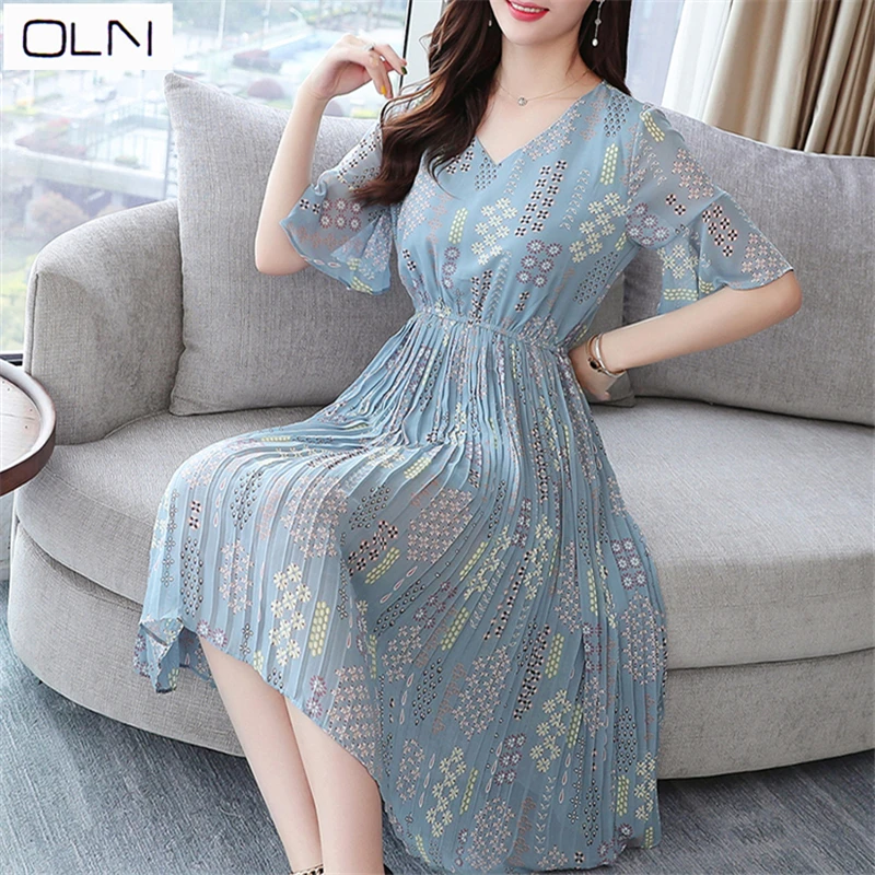Vestidos платье oln в Корейском стиле тонкое феи с цветочным рисунком длинное