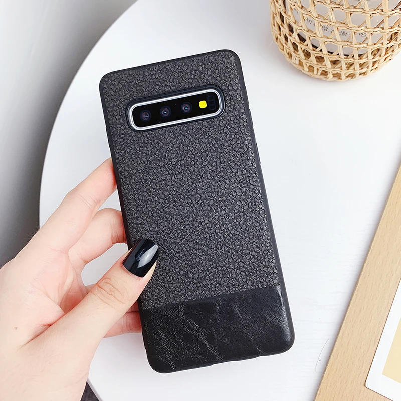 YHBBCASES For Samsung Galaxy S10 Plus S8 S9 Fashion Splice Leather Cases Note 8 9 Couples Solid Color Phone Cover |
