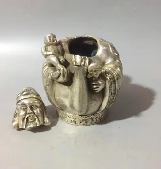 Китай собирает архаизму белая медь Бог богатства чайник ремесло статуя | Дом и