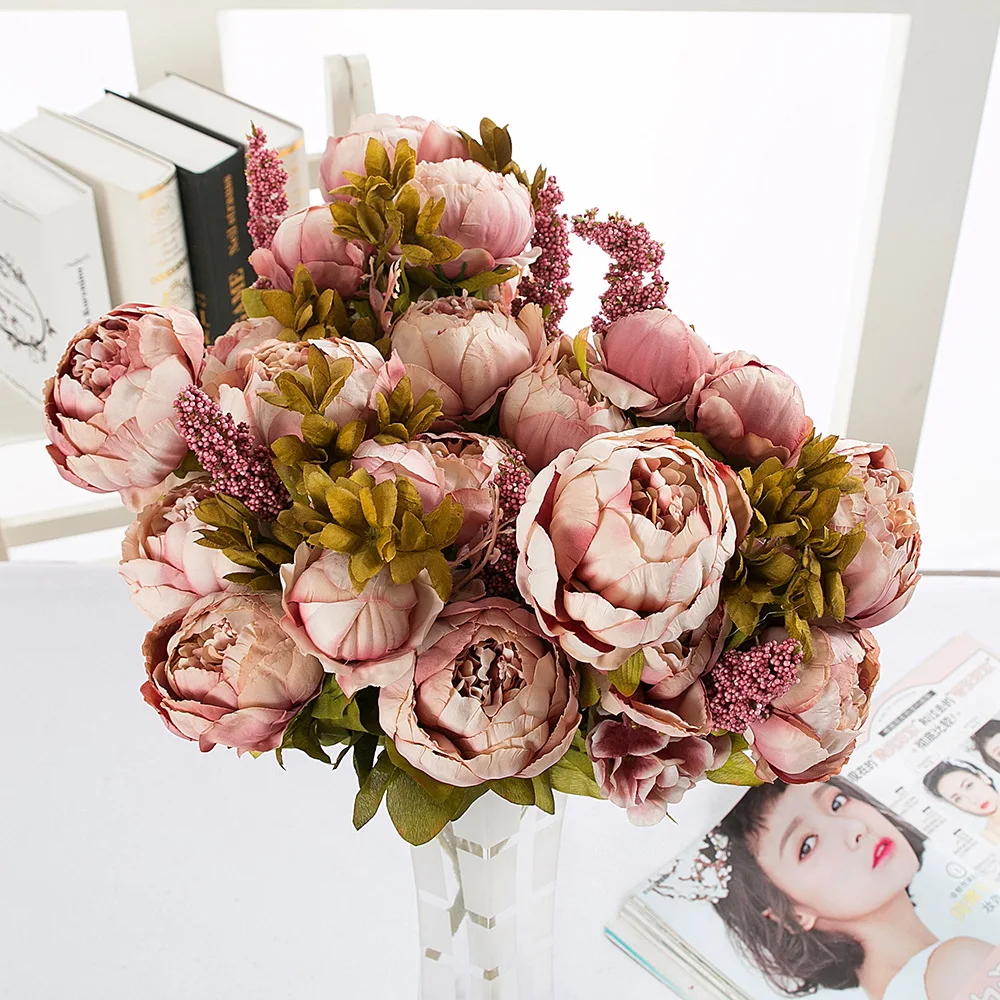 47cm Noble Silk Peony Artificial Flowers Bouquet 6pcs Large + 2pcs Buds Fake for Home Wedding Decoration | Дом и сад